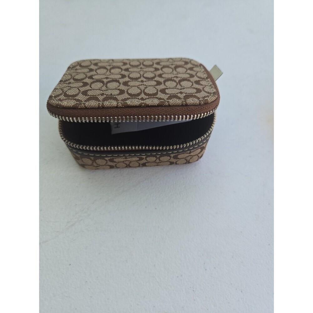 Coach Canvas Brown Zippered Pill Organizer with 3 Compartments NEW